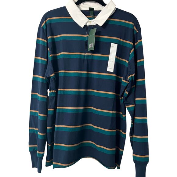 Wild Fable Women's Blue Striped Oversized Rugby Polo - Size Medium - NWT - Picture 1 of 9
